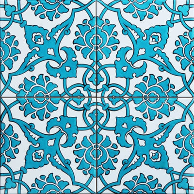 20x20 Çini Karolar-44, Lider Çini, Mavi Beyaz Selçuklu 20X20 Çini Karo, Hamam Kurna Önü Çini, Kurna Arkası Çini