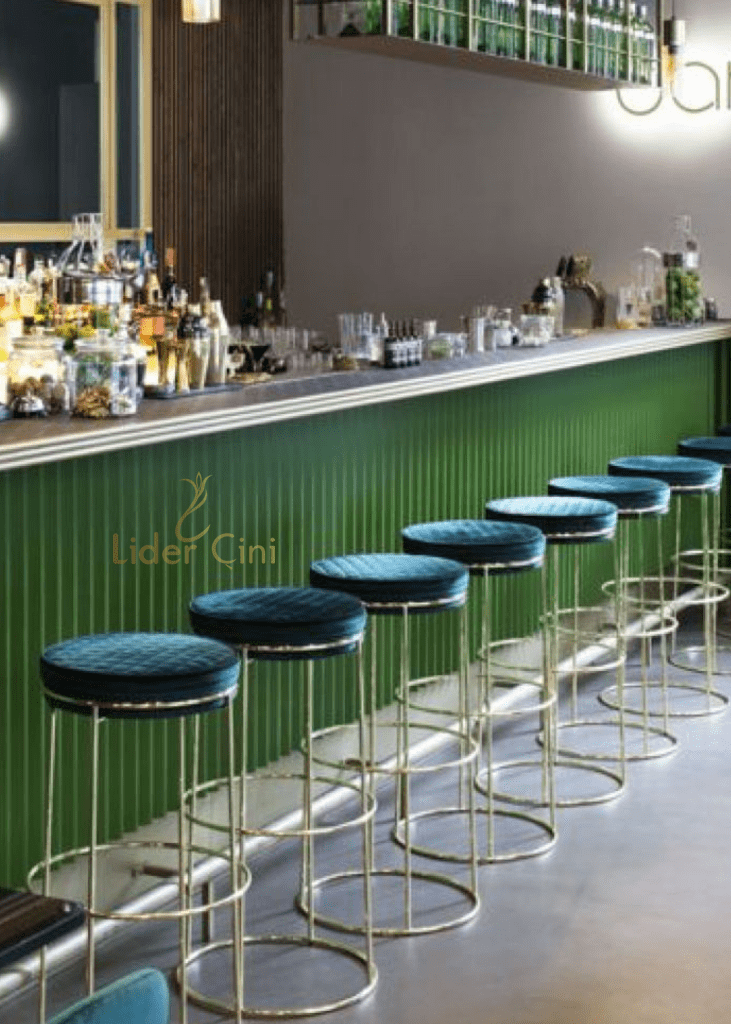 Otel Bar Seramikleri-0012, Lider Çini, 10x100 Yeşil Oluklu Bar Seramik,  Pastane Dekorasyon, Bar Önü Elmas Seramik