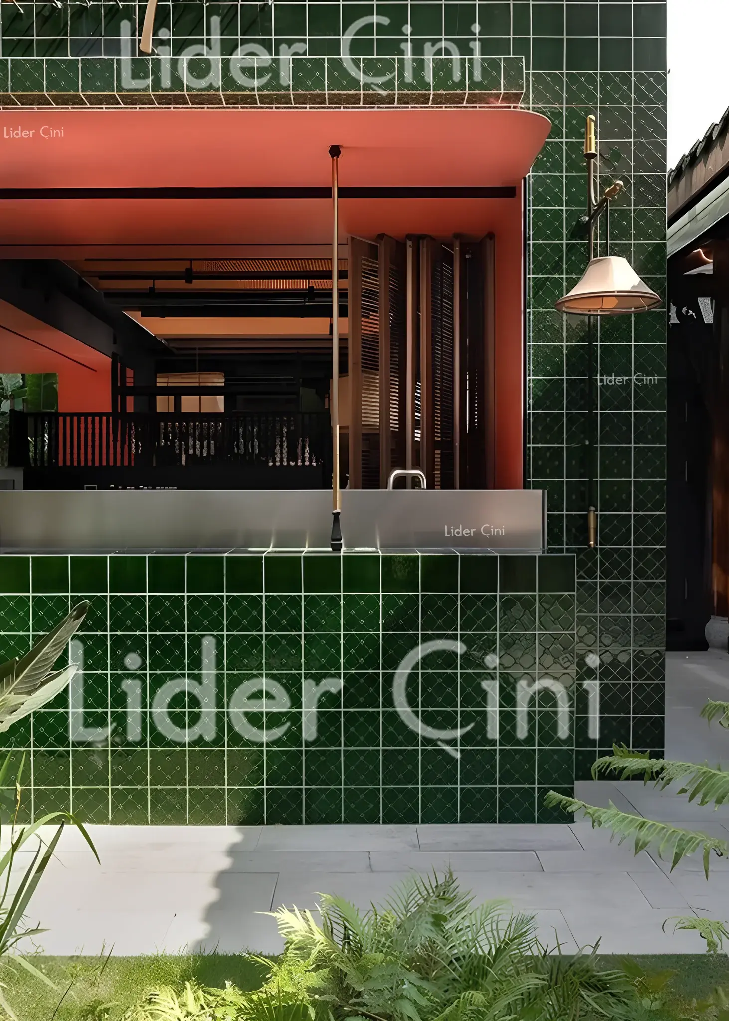 Otel/Cafe Seramikleri -08, Yeşilin Şıklığı: Modern Çini ve Seramik Uyumu, Yeşil Seramik, Dış Cephe Yeşil Seramik