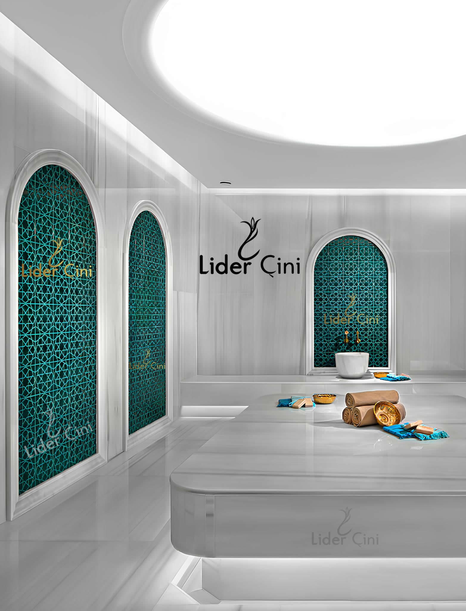 Hamam Çinileri-12, Lider Çini, 80x160 Zümrüt Yeşil ve Siyah Desenli Hamam Çini, Hamam Seramikleri,  Kurna Önü Çini, Villa Hamam Tasarım Çinileri, Hamam Proje, Mimari Projeler