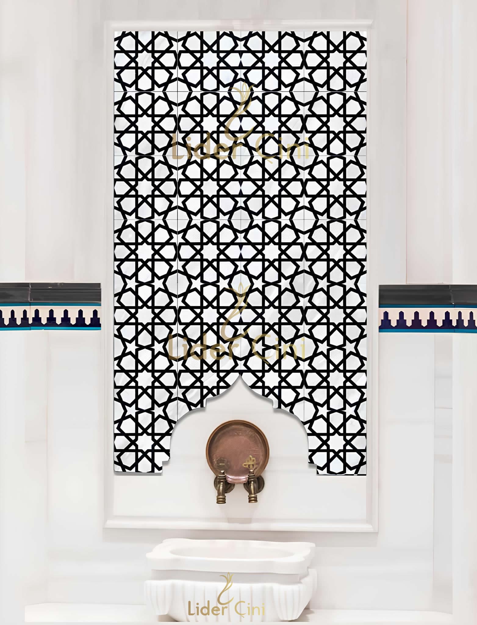 Hamam Çinileri-02, Lider Çini, 60x120 Türkmen Yıldızı Kabartma Türk Hamam Çinisi, Hamam Çinisi, Hamam Çini Pano Türkmenyıldızı