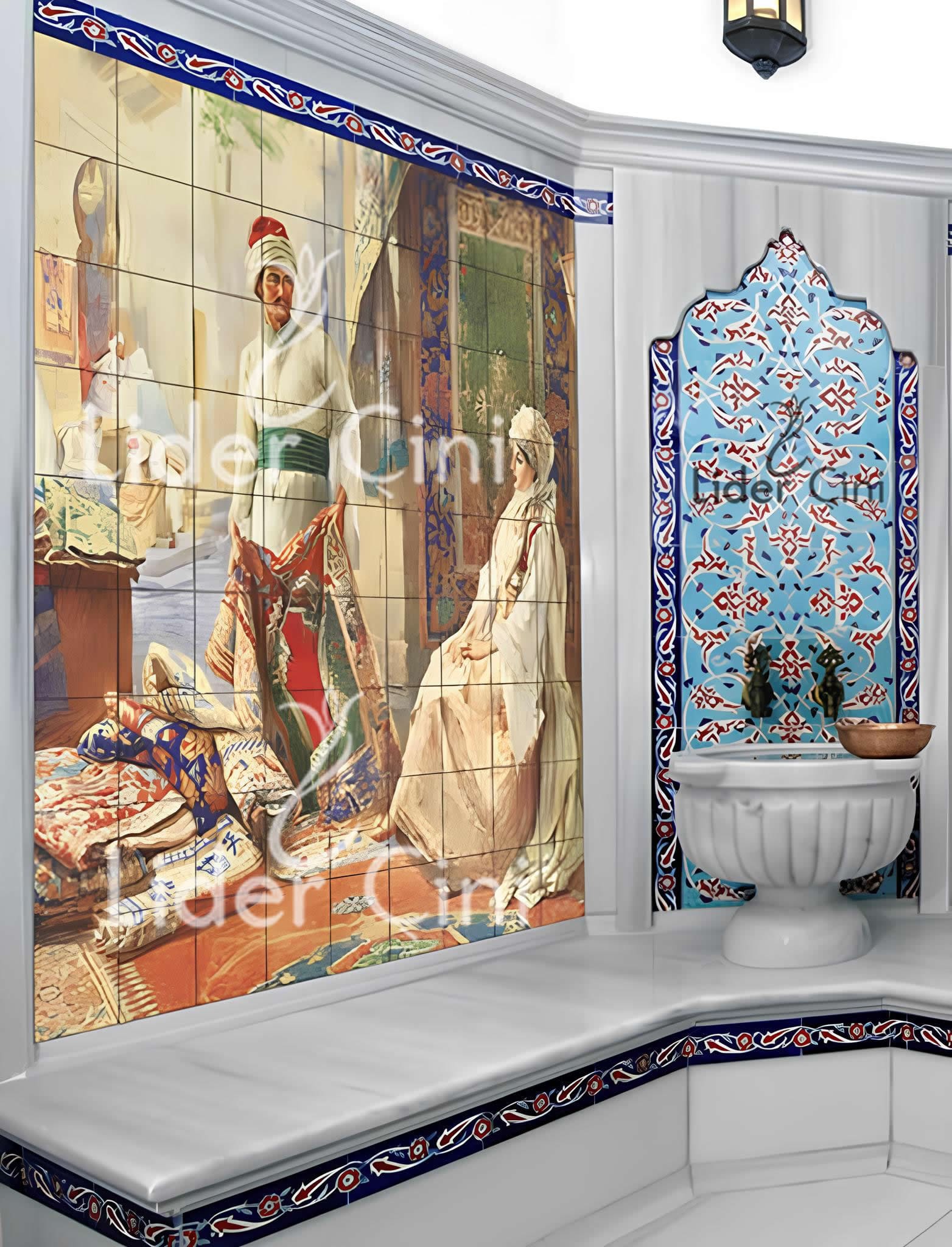 Hamam Çinileri-33, Lider Çini, Özel Tasarım Hamam Projeleri, Hamam Projesi, Kurna Önü Çini,  Hamam Çini Karoları, Hamam Sauna Çini,