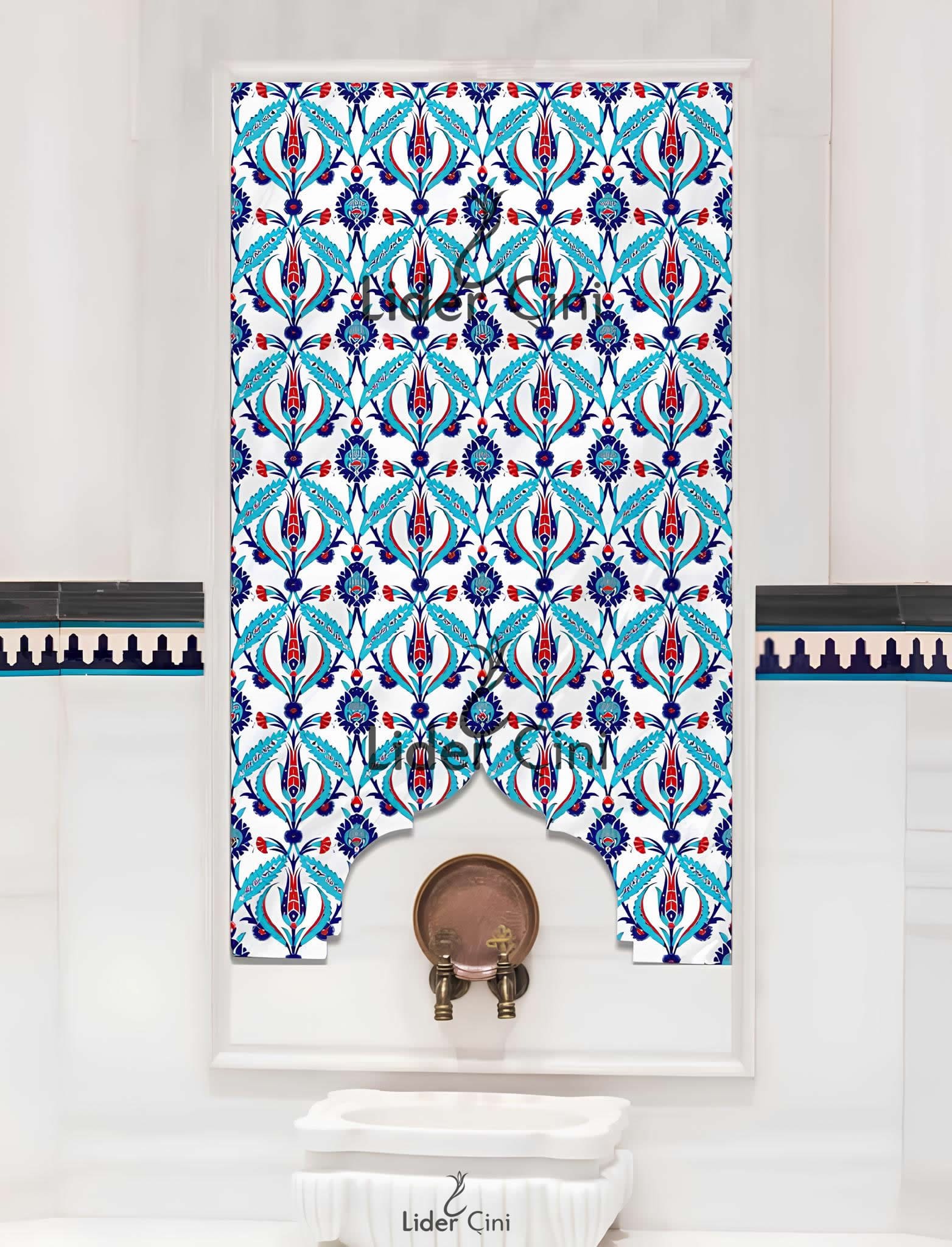 Hamam Çinileri-04, Lider Çini, 80x160 Kırmızı Lale Çini Sarmaşık Türk Hamamı Çinisi, Hamam Çini Modelleri, Kütahya Çini Pano, Hamam Çini Pano