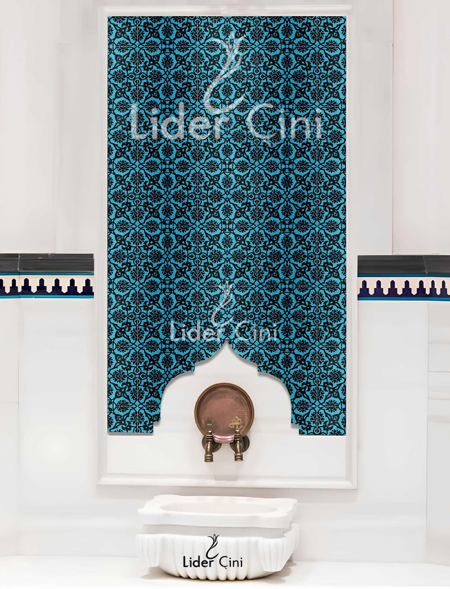 Hamam Çinileri-08, Lider Çini, 80x160 İznik Çini Desenli Hamam Kurna Çinileri, Hamam Seramik