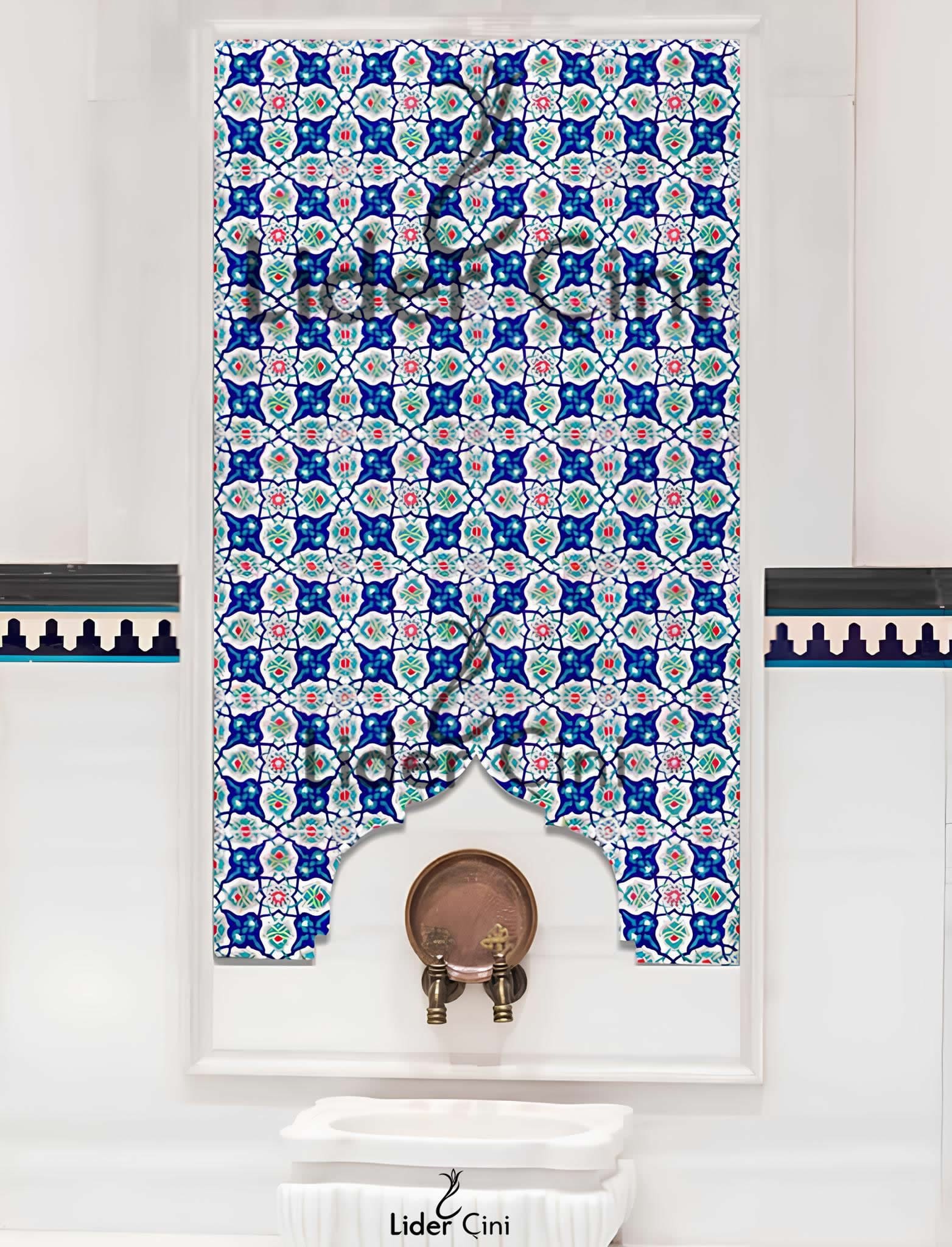 Hamam Çinileri-09, Lider Çini, 60x120 Mavi Kahve Geometri Hamam Çini Seramik, Hamam Kurna Önü Çinileri